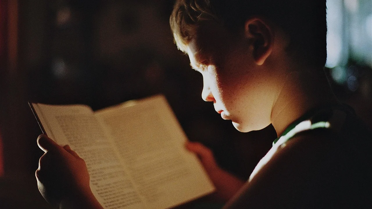Criança folheando um livro durante momento de leitura compartilhada